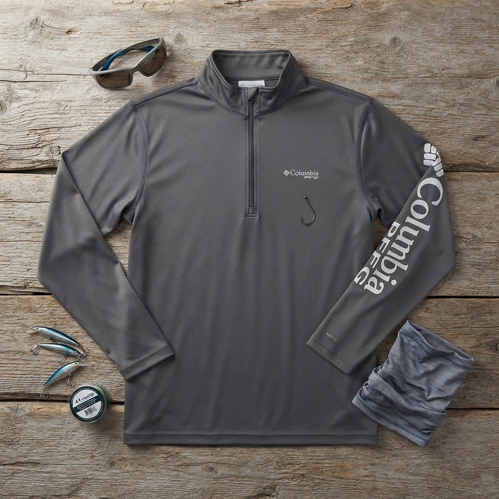 Columbia PFG Mens Large Gray Terminal Tackle Quarter Zip Pullover Fishing Shirt